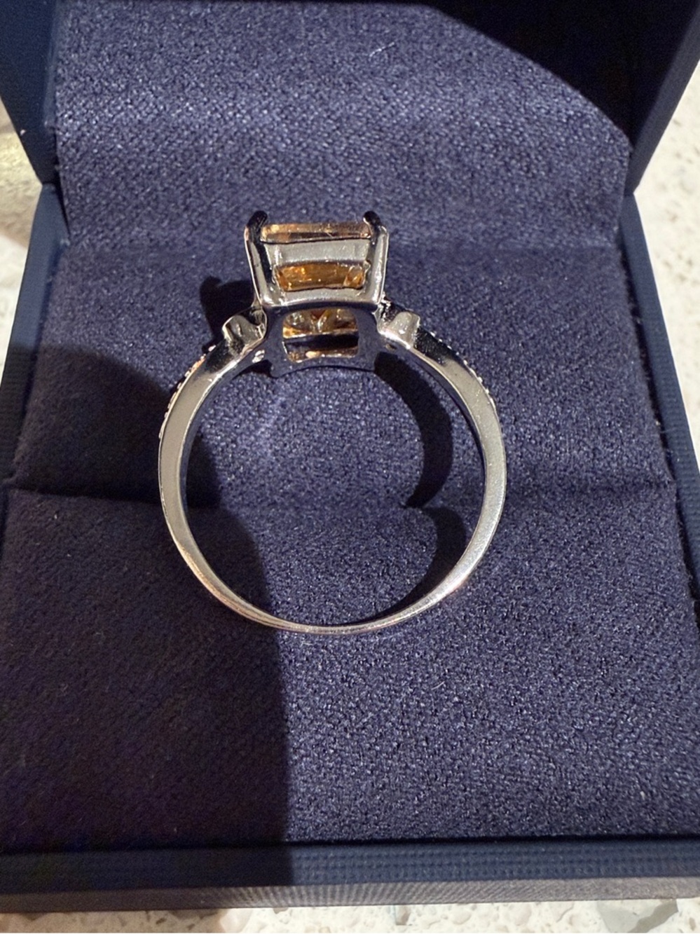 Natural Emerald-Cut Citrine Stone and Diamond Accent Ring - Picture 6 of 6